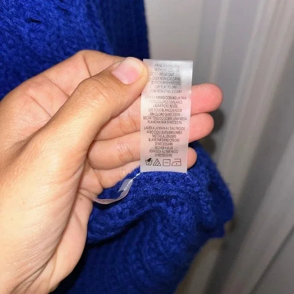 Calvin Klein Women's Sweater XL Cable Knit Chunky Turtleneck Cobalt Blue Fringe - Picture 6 of 8